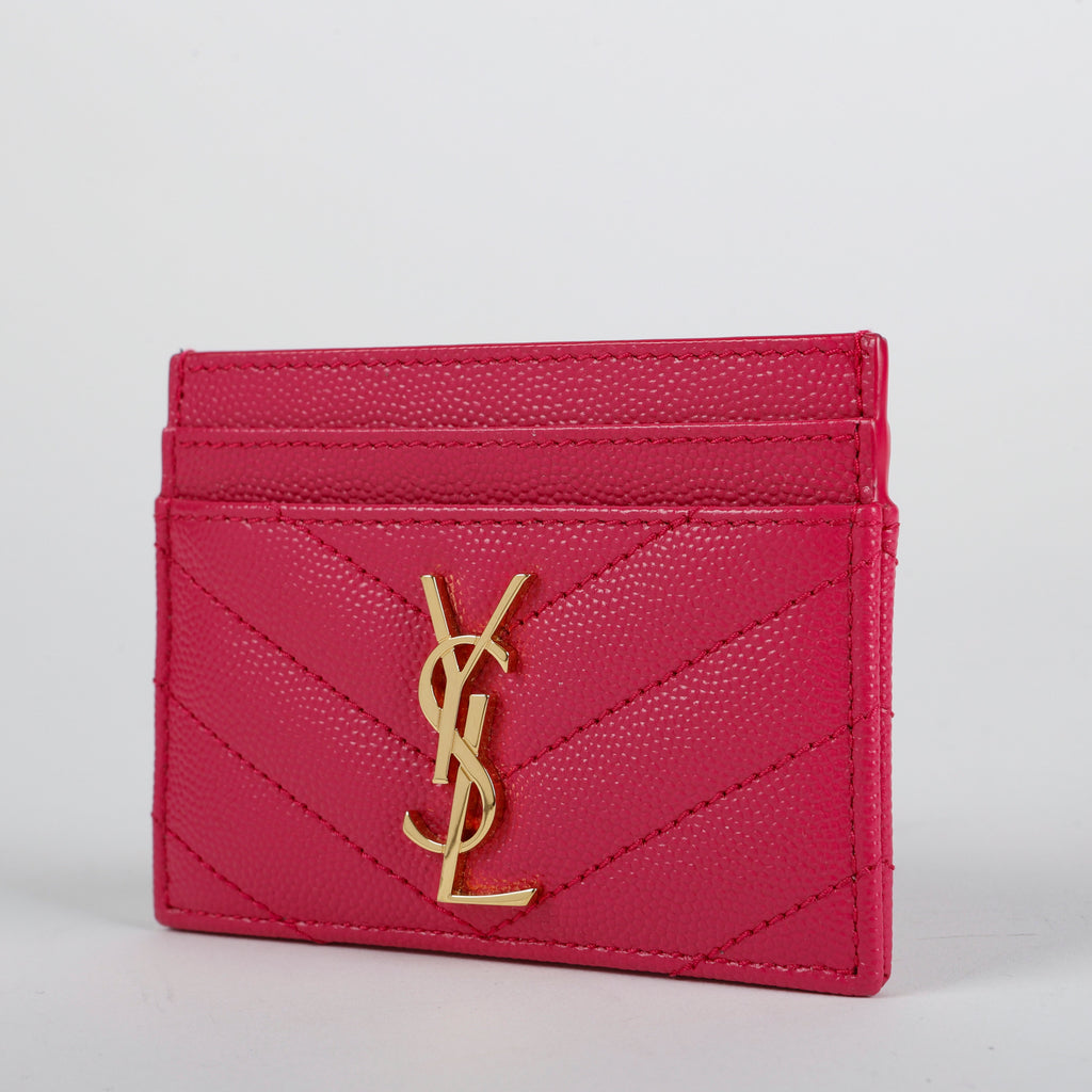Card Holder, Pink Grain de Poudre Gold Hardware