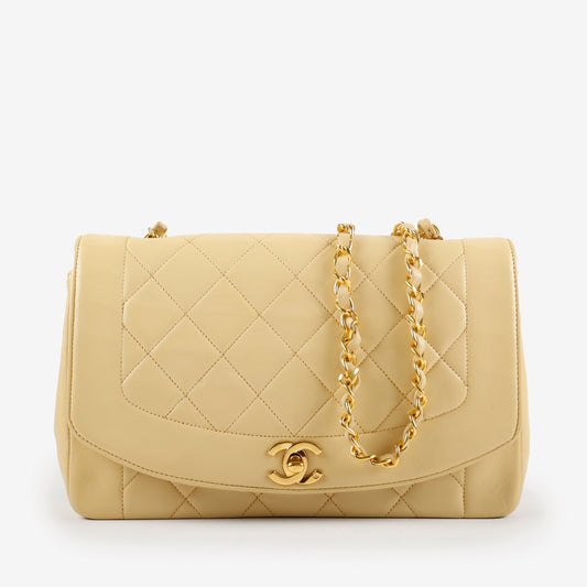 Vintage Small Diana, Beige Lambskin Gold Hardware