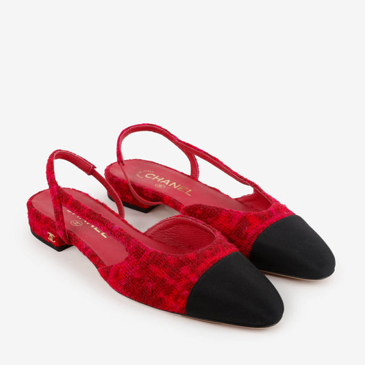 Tweed Sling Backs, Pink & Red | Size 37