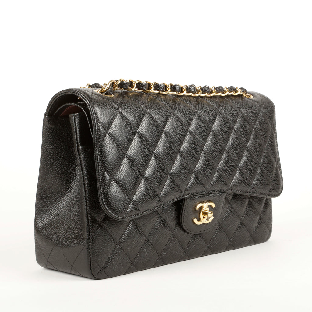 Jumbo Double Flap, Black Caviar Gold Hardware
