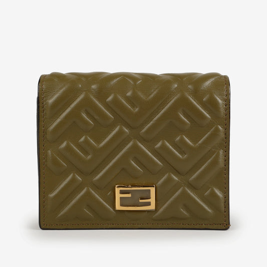 FF Embossed Baguette Compact Wallet, Hunter Green