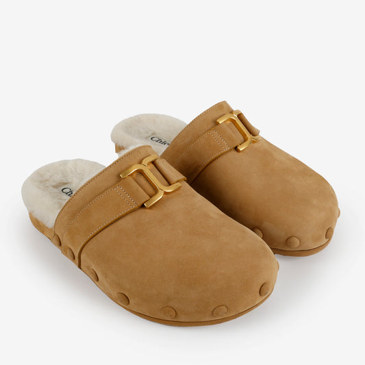 Marcie Suede Shearling Mules (Sz 8)