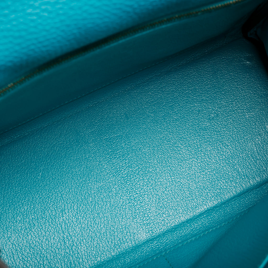 Kelly 28 Blue Paon Clemence Gold Hardware