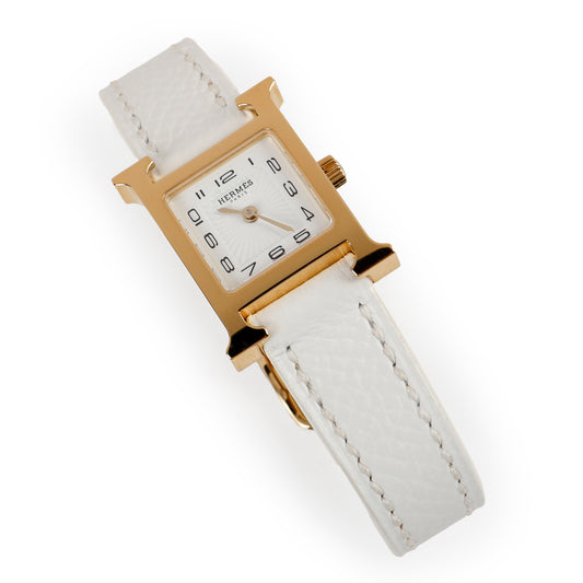 Mini Heures H Watch, White Epsom