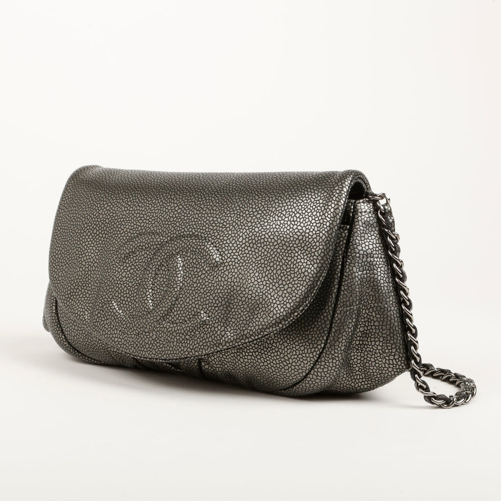 Metallic Caviar Half Moon Wallet on Chain