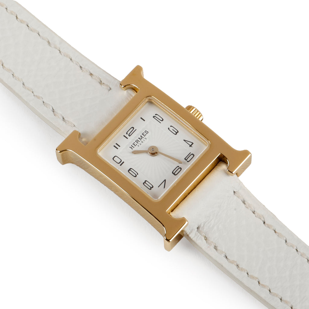 Mini Heures H Watch, White Epsom