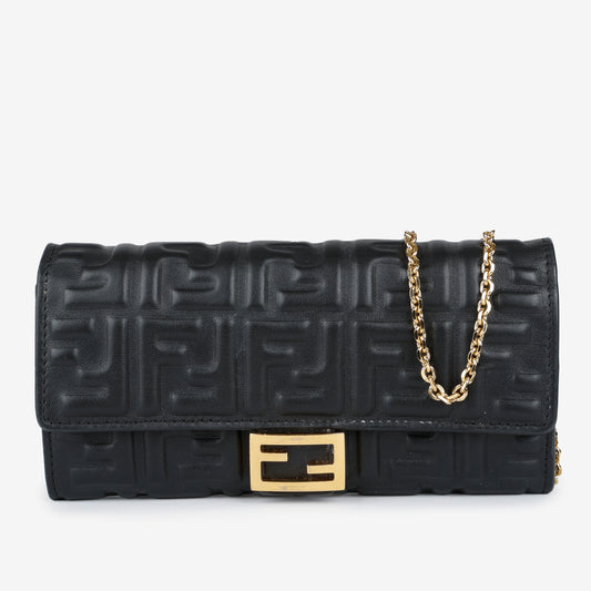 Nappa Embossed Wallet on Chain, Black