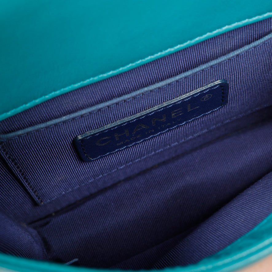 Plexiglass Patent Mini Boy Brick Flap Turquoise Navy