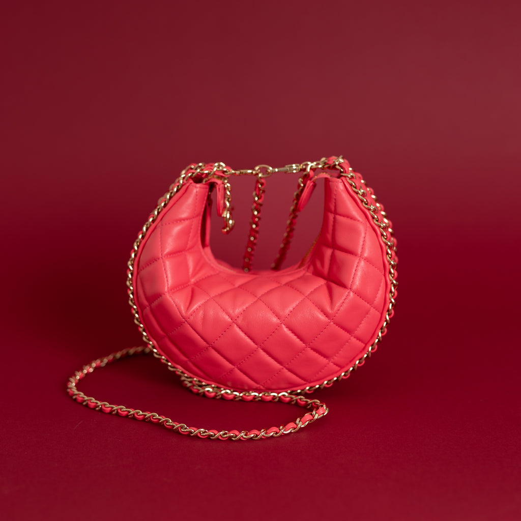 Quilted Chain Hobo, Pink Lambskin 2830