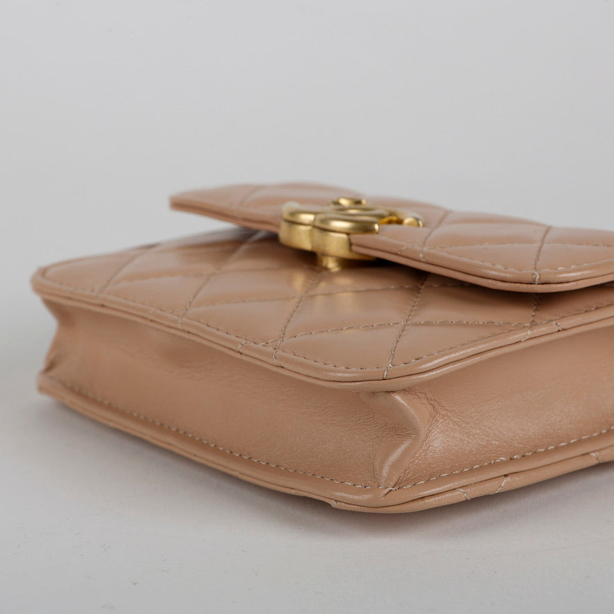 My Way Beige Calfskin Mini Card Holder on Chain