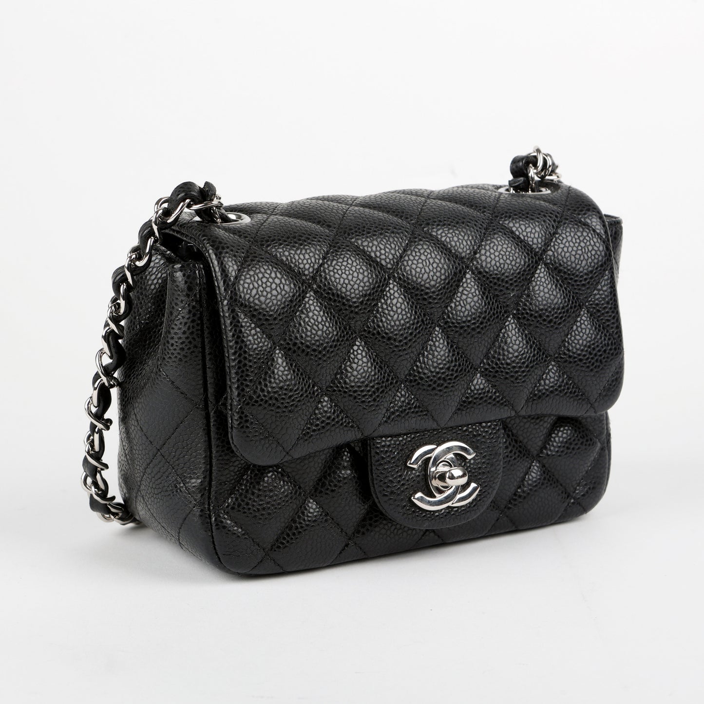 Mini Square Flap, Black Caviar SHW