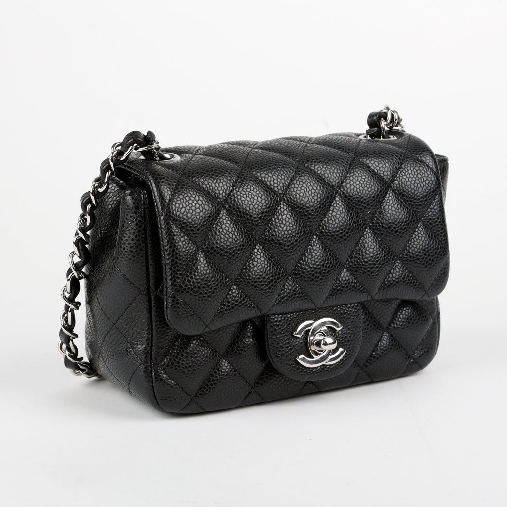 Mini Square Flap, Black Caviar SHW
