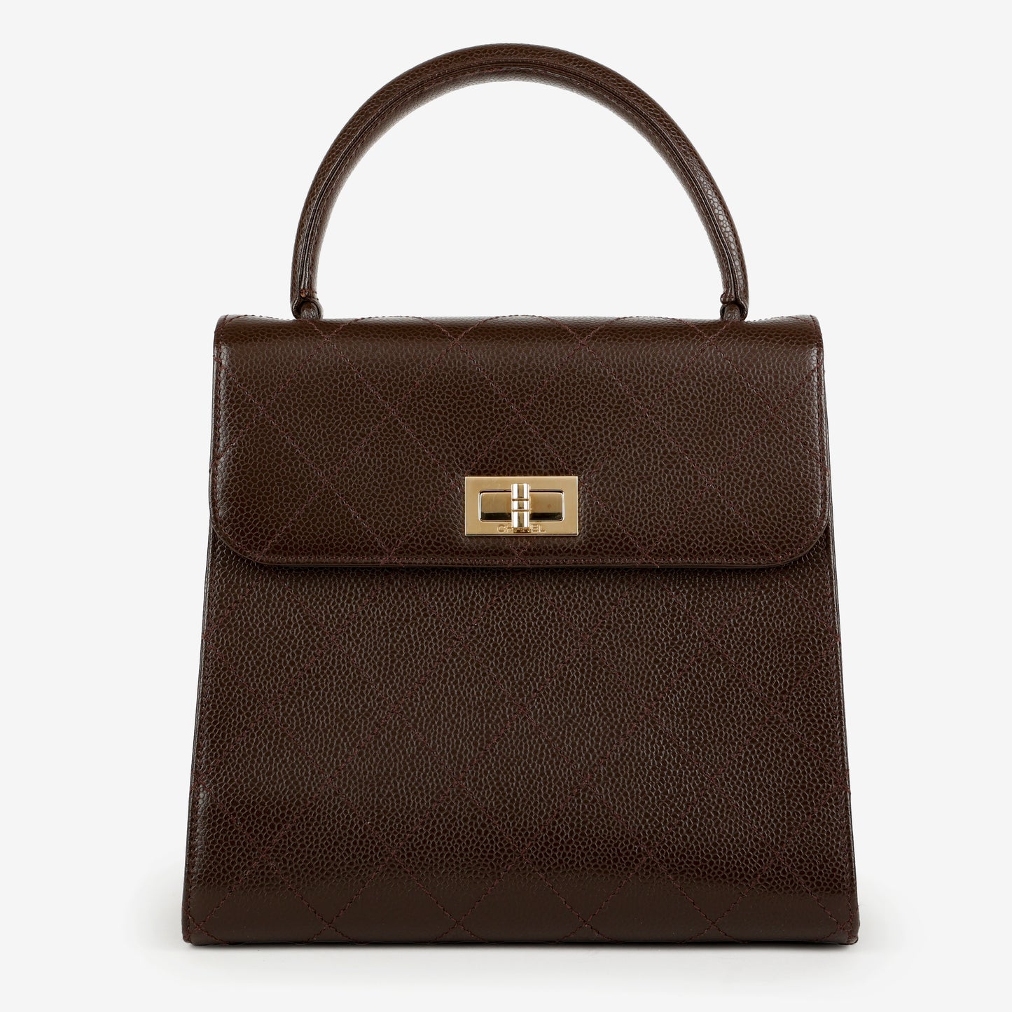 Vintage Kelly Mademoiselle Top Handle, Brown Caviar