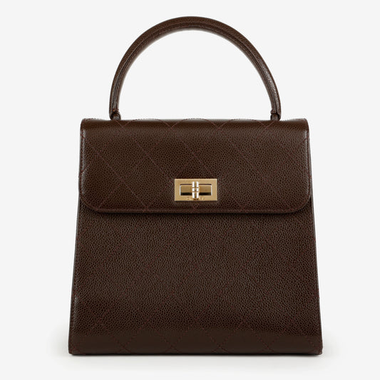 Vintage Kelly Mademoiselle Top Handle, Brown Caviar