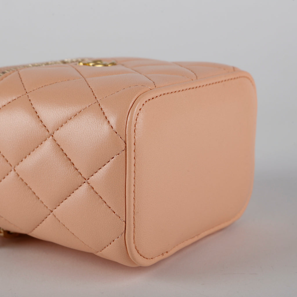 Mini Pearl Crush Vanity Case, Peachy Pink Lambskin