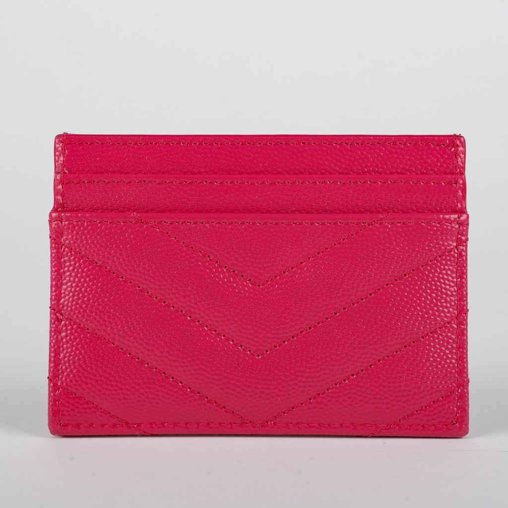 Card Holder, Pink Grain de Poudre Gold Hardware