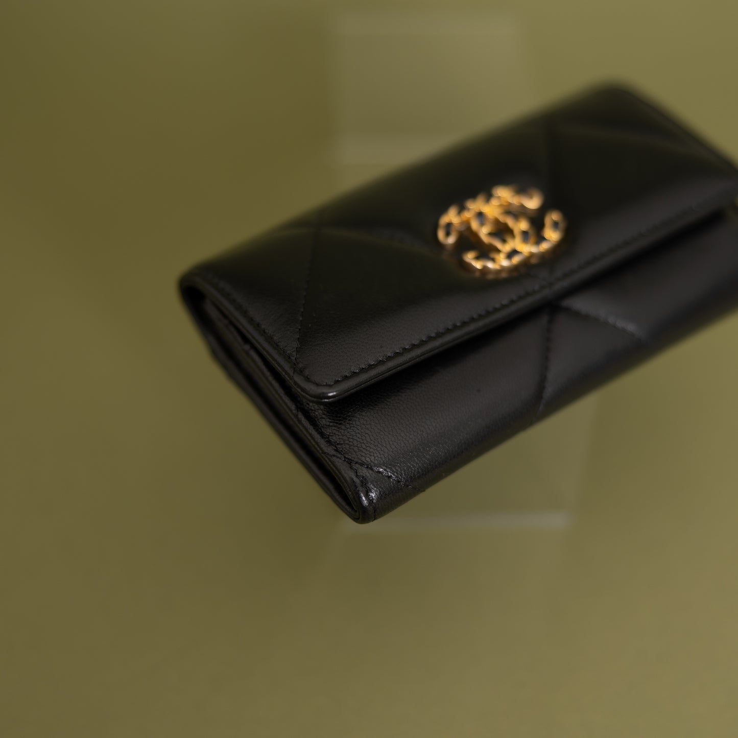 19 Flap Wallet, Black Lambskin 9874