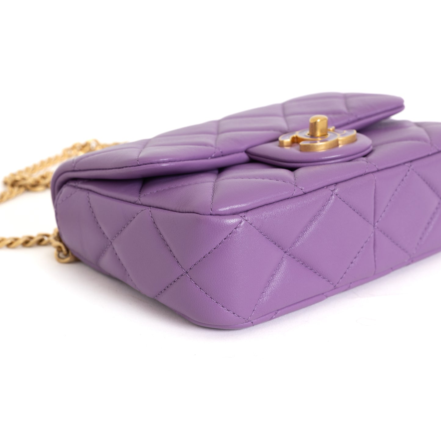 Mini Square Flap Bag, Purple Enamel Lambskin 7567