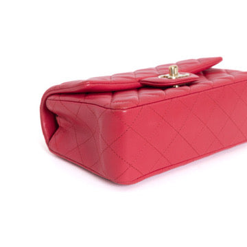 Mini Rectangular Flap, Raspberry Red Lambskin 6877