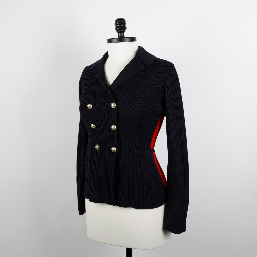 Navy Blue Red Wool Double Breasted Jacket
