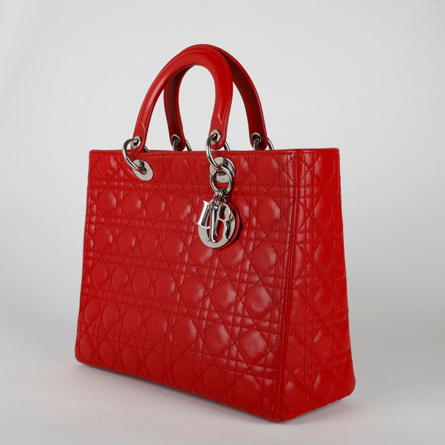 Large Lady Dior Red Lambskin