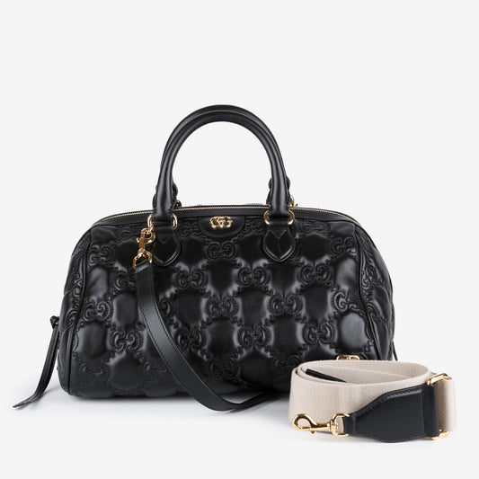 Medium GG Matelasse Bowler Bag, Black Calfskin 11987