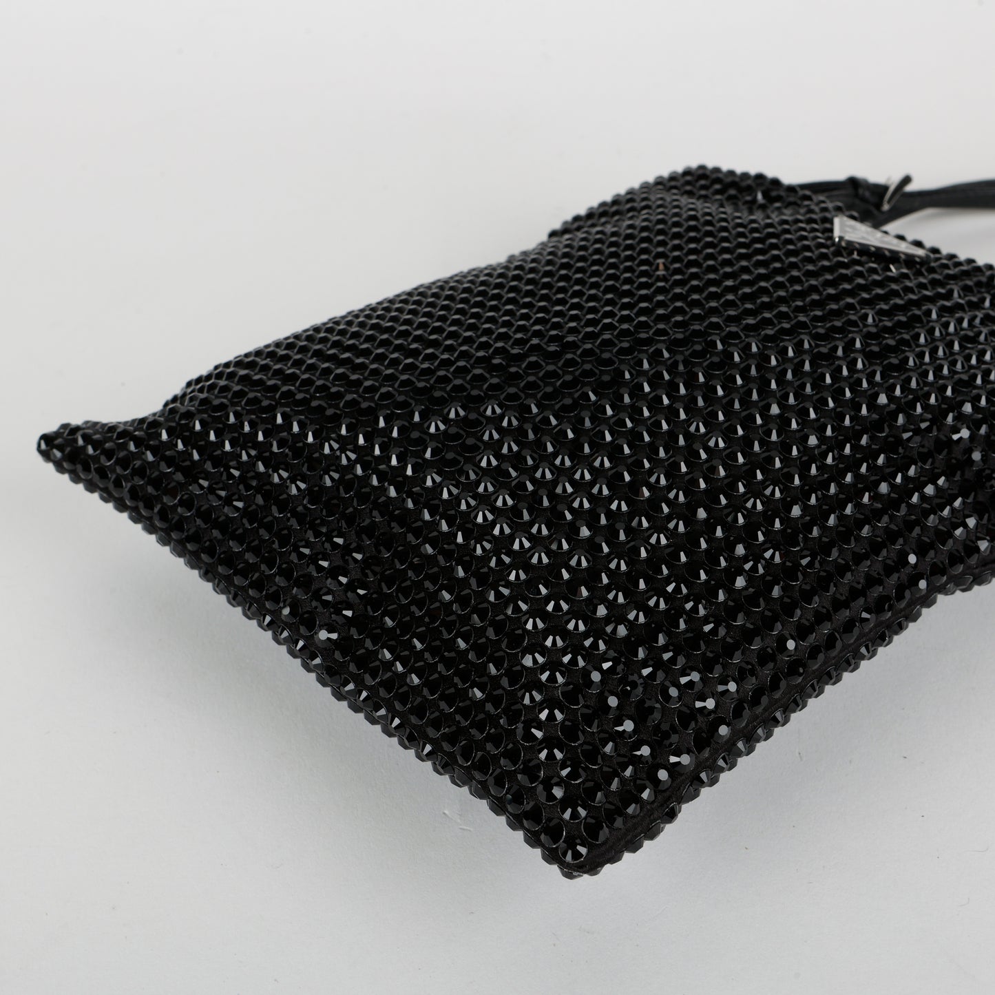 Crystal Embellished Satin Tote Black