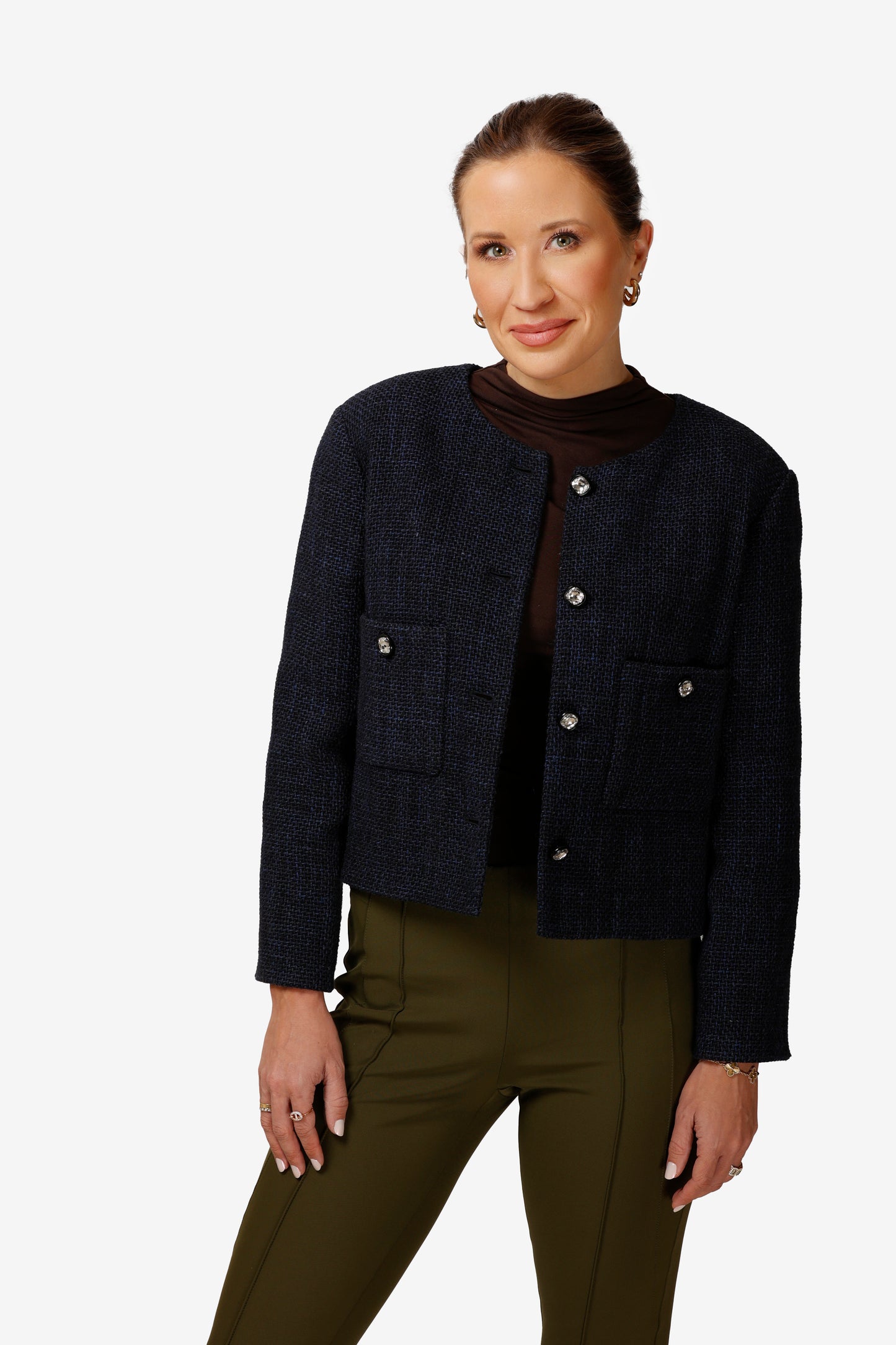 Navy Blue Tweed Fantasie Cropped Jacket (21B)