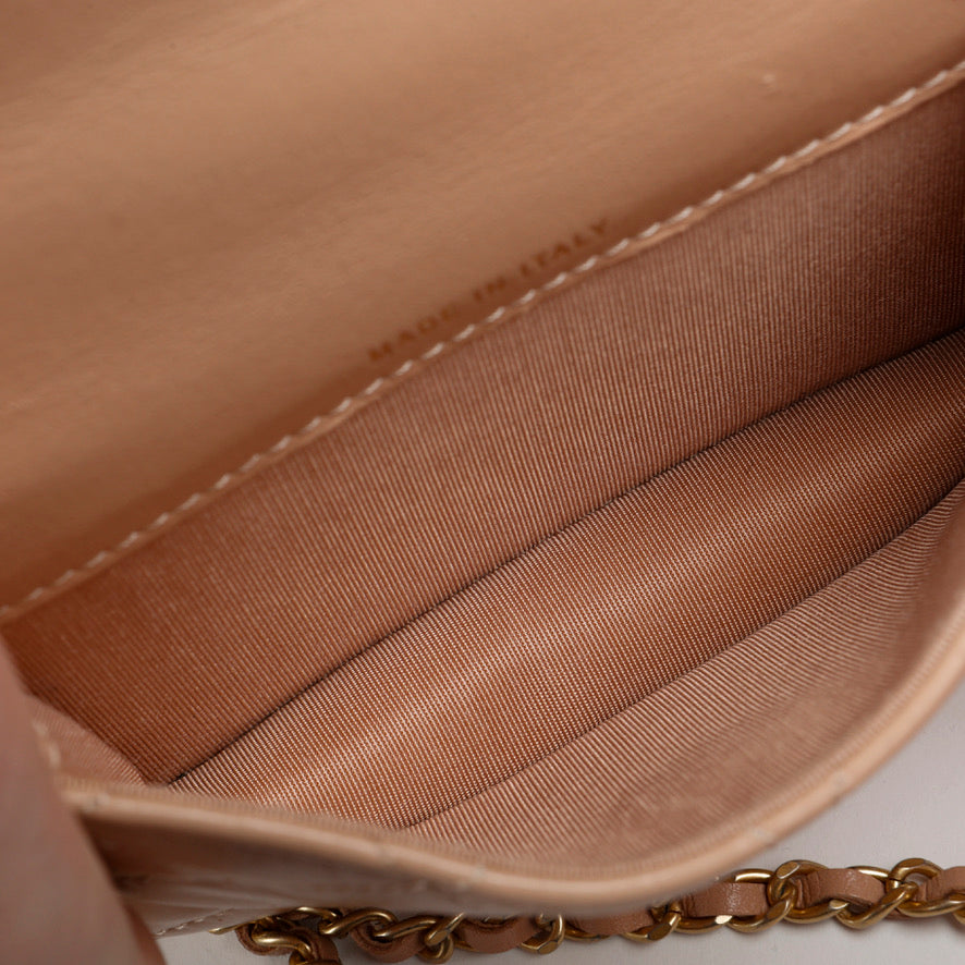 My Way Beige Calfskin Mini Card Holder on Chain