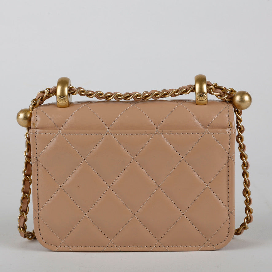 My Way Beige Calfskin Mini Card Holder on Chain