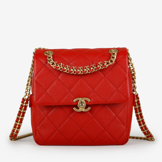 Quilted Chain Melody Backpack, Red Caviar
