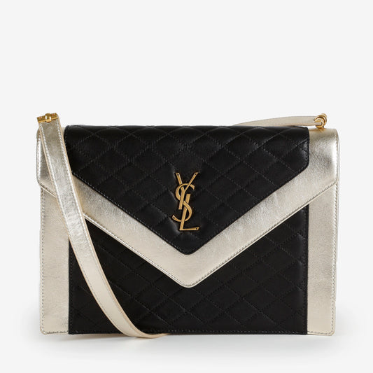 Medium Gaby Satchel, Gold Black Lambskin