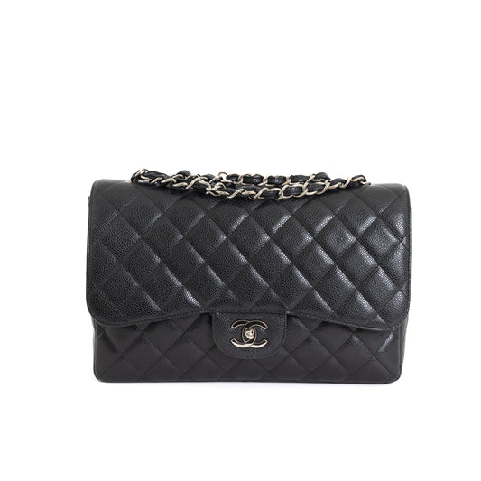 Black Caviar Jumbo Single Flap Silver Hardware