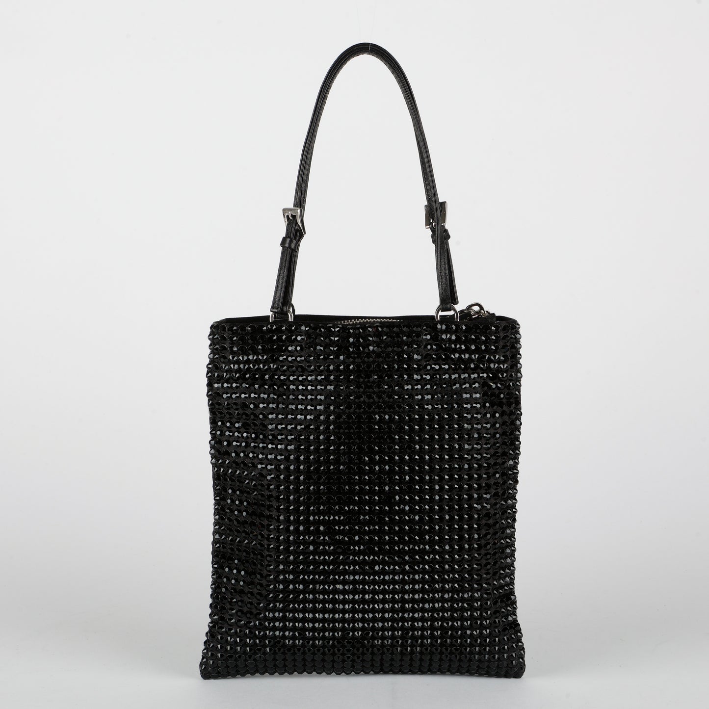 Crystal Embellished Satin Tote Black