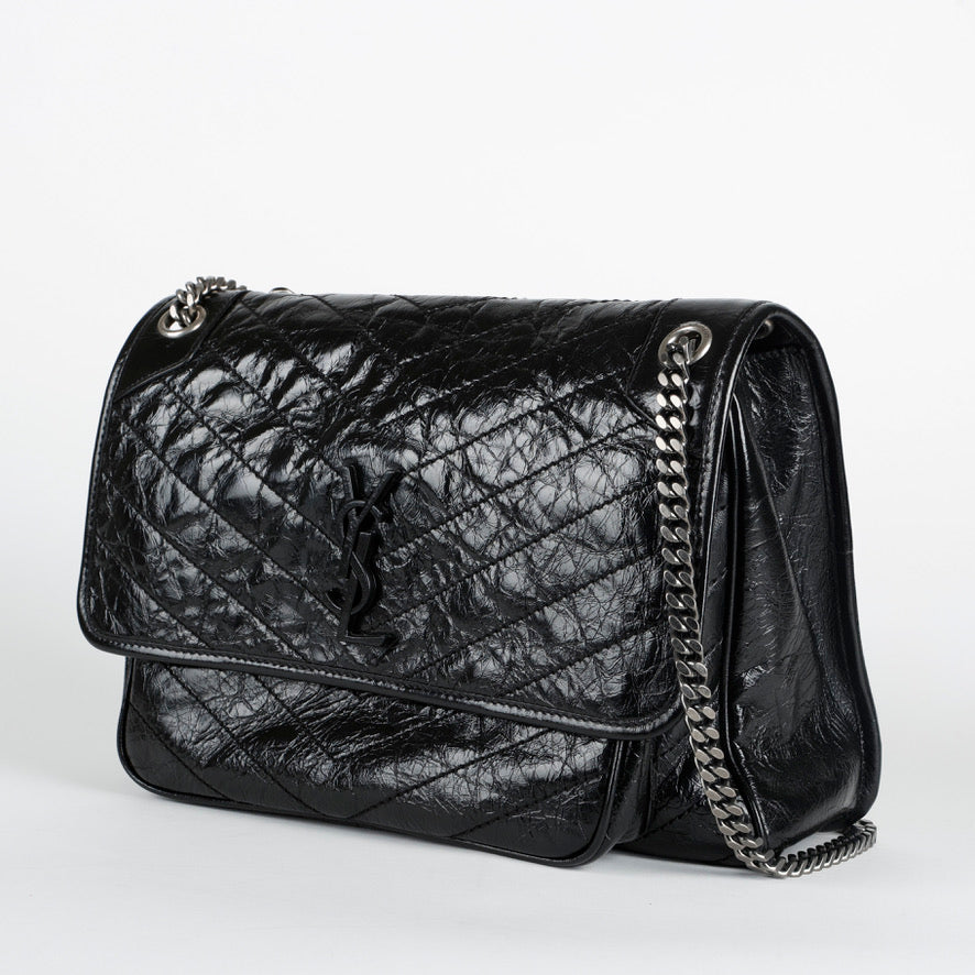 Large Nikki, Black Crinkled Calfskin