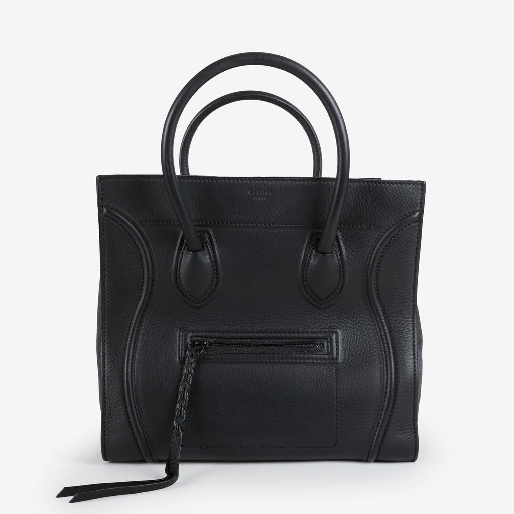 Medium Phantom Luggage Tote Black Grained Calfskin