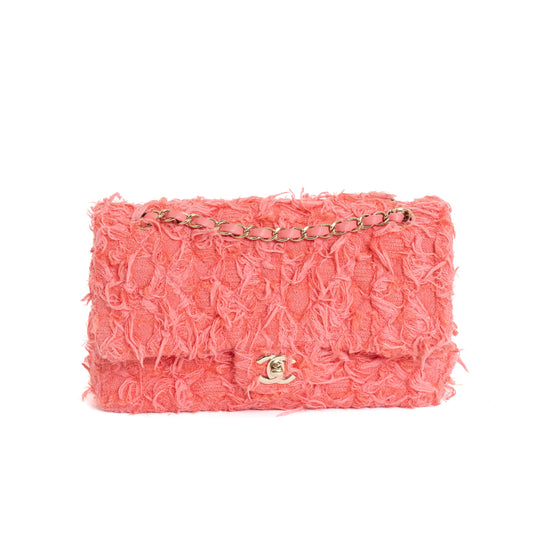 Small Double Flap, Pink Tweed Light Gold Hardware