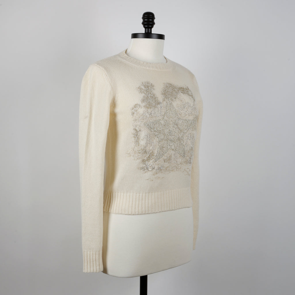 Gold Embroidered Cream Cashmere Sweater