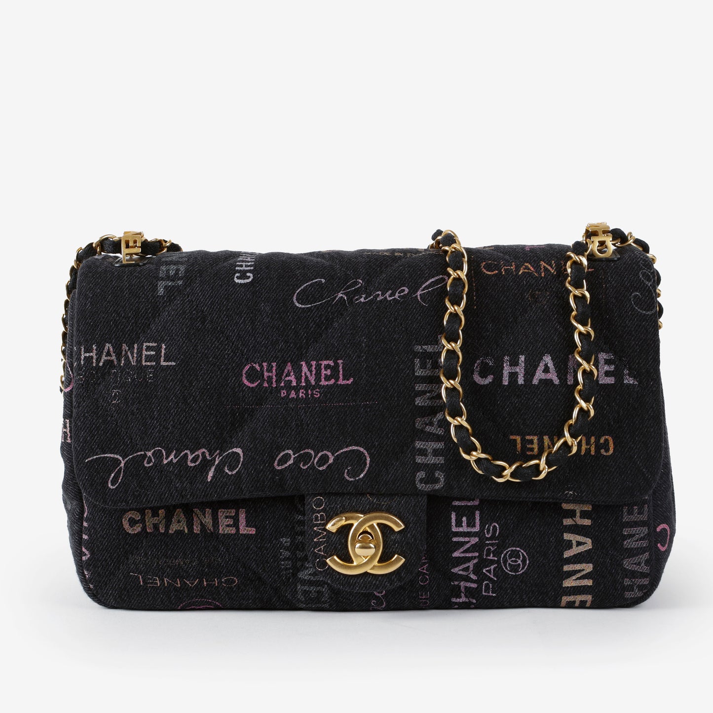 Medium Quilted Dream Flap, Black Denim Multicolor 11403