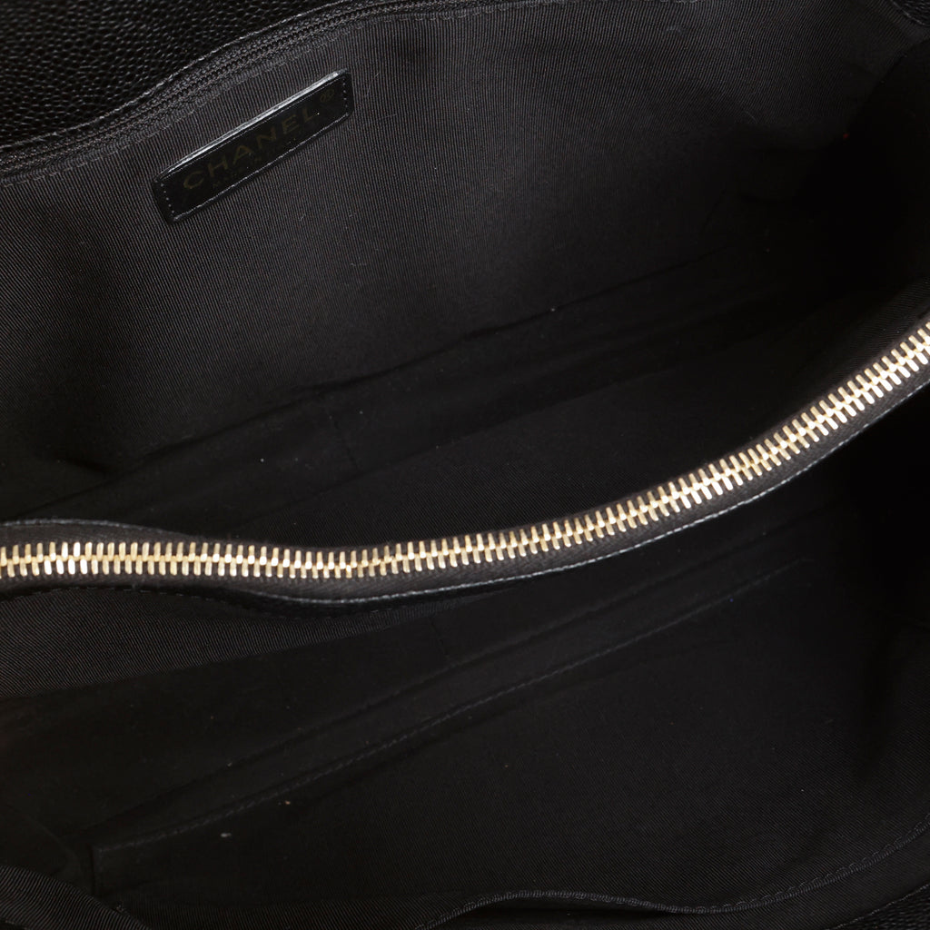 Grand Shopping Tote, Black Caviar Gold Hardware