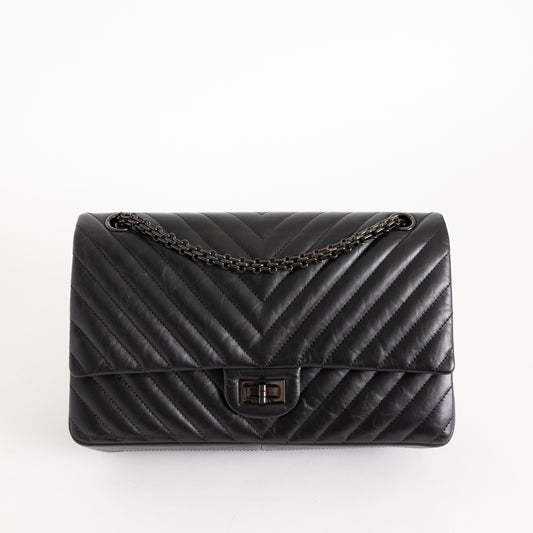 Chanel Aged Calfskin Chevron Quilted 2.55 Reissue 225 Flap So Black 5396