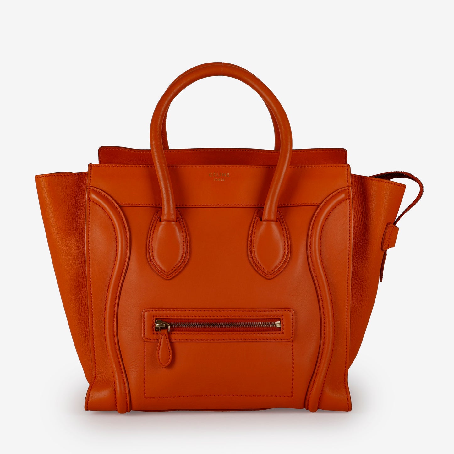 Mini Luggage Tote, Orange Calfskin