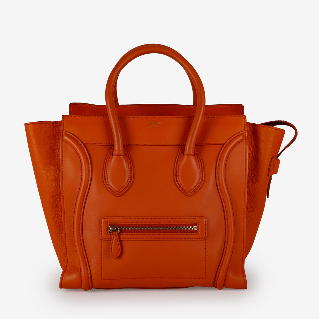 Mini Luggage Tote, Orange Calfskin