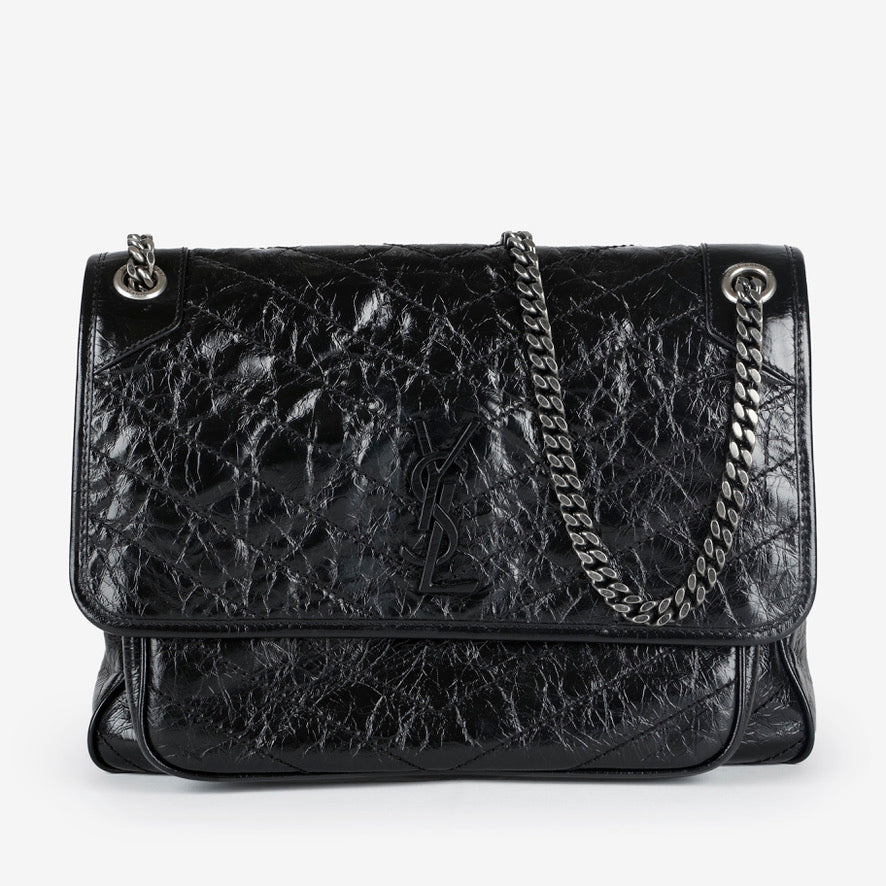 Large Nikki, Black Crinkled Calfskin