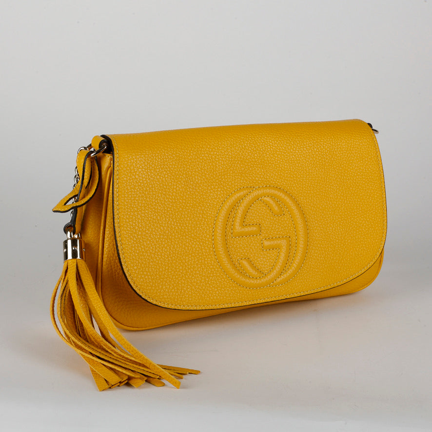 Medium Soho Shoulder Bag, Yellow Calfskin