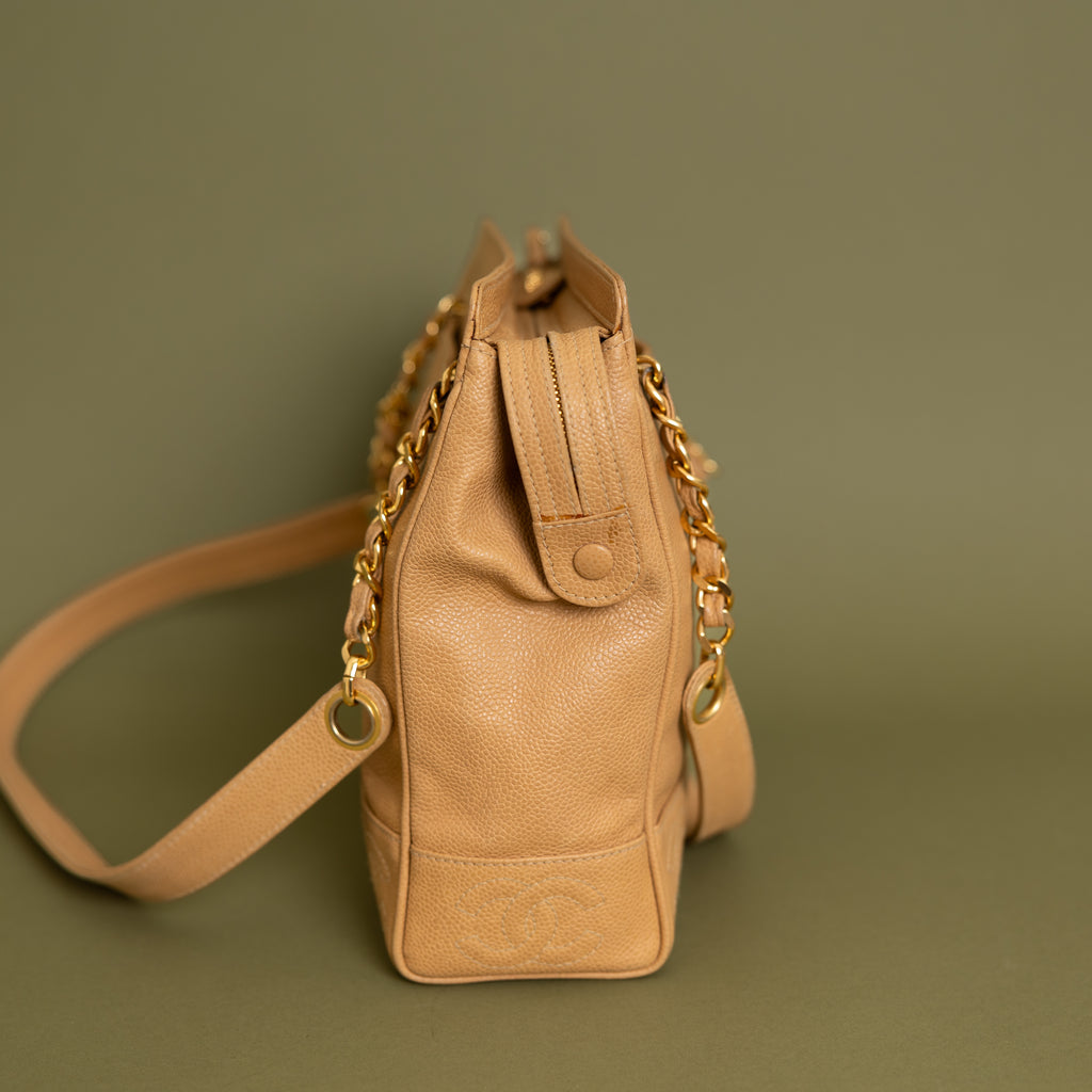 Beige Caviar Triple CC Tote