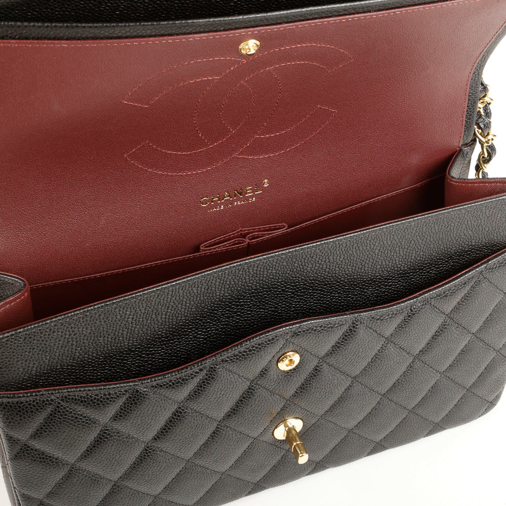 Jumbo Double Flap, Black Caviar Gold Hardware