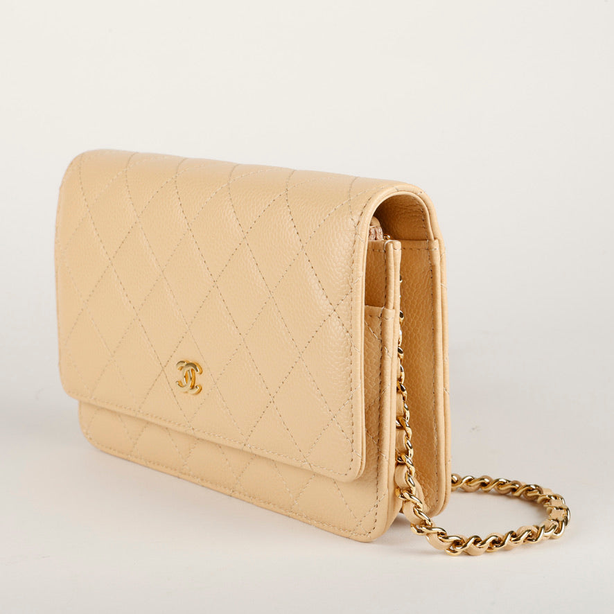 Wallet On Chain Beige Claire Caviar Gold Hardware