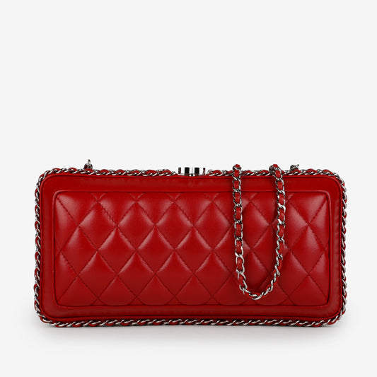 Chain Around Clutch Red Lambskin