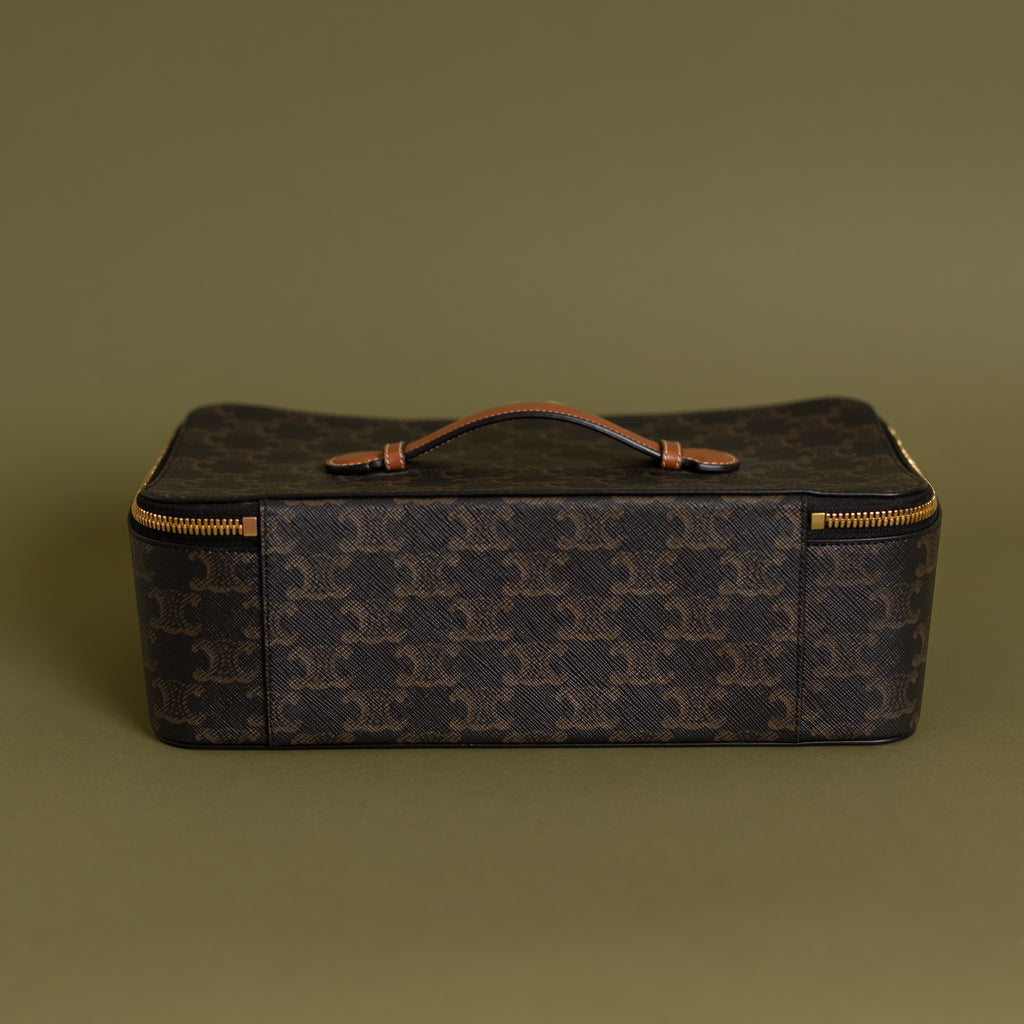 Large Top Handle Toiletry Case, Canvas/Tan Calfskin 8962